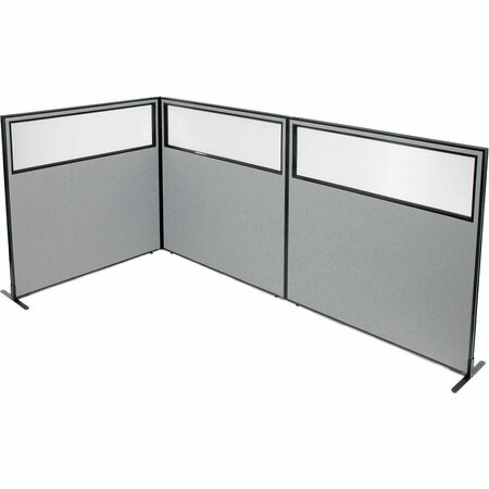 INTERION BY GLOBAL INDUSTRIAL Interion Freestanding 3-Panel Corner Room Divider w/Partial Window 60-1/4inW x 60inH Panels Gray 695117GY